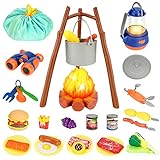 REZUCREY Kids Camping Toys Set, Pretend Play with Campfire, Pretend Cutting Food for Play Kitchen Camping Gear for Kitchen Indoor Outdoor Camping Toys for Kids Toddlers Boys Age 3 4 5 6 7 8+