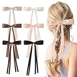 6PCS Bow Hair Clips, Ribbon Hair Clips for Women & Girls, Cute Hair Clips Bows, Solid Hair Bow Clips for Female Thick Thin Hair, Bow Clips Long Hair Accessories, Hair Bows Barrette Hairpin with Long Tail, Hair Claw Clips With Bow, Ideal Gifts for Wedding Party Favors Bridesmaid Proposal