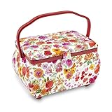 Dritz Large Curved White Sewing Basket, Red Floral