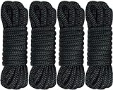 J-FM TWNTHSD Boat Dock Lines 1/2' x 15' Double Braided Nylon Dock Line, Marine-Grade Dock Lines for Boats Pre-Spliced with a 12' Loop Boat Lines Dock Rope, Premium Marine Rope - Black, 4 Pack