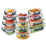VERONES 24 Pieces Glass Food Storage Containers Set, Airtight Glass Lunch Containers, Glass Meal Prep Containers with Lids,BPA-Free, for Microwave, Oven, Freezer & Dishwasher Friendly,Grey