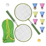 STAIC Kids Badminton Set of 2 Rackets with Birdies Carrying Bag for Boys Girls,Ultralight Children's Badminton Racquets for Starter Players Toddler Indoor Backyard Sporting (Green)