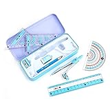 waremew 8 Pcs Compass/Math Set for Students with Shatterproof Storage Box, Geometry Set for School, Includes Ruler, Protractor, Compass, Pencil,Pencil Sharpener and Eraser,etc. Perfect Gift