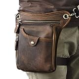 Hebetag Hiking Waist Pack Leather Drop Leg Bag for Men Women Multi-Purpose Motorcycle Bike Outdoor Travel Sports Tactical Riding Hiking Camping Belt Bum Pouch Small Shoulder Bag Deep Brown
