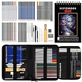 Nctoberows 76-Pack Drawing Set Sketching Kit, Pro Art Supplies Include 50 Pages 3-Color Sketchbook, Colored, Watercolor, Graphite, Charcoal & Metallic Pencil, for Artists Adults Teens Beginners