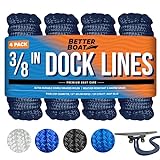 Dock Lines Boat Ropes for Docking 3/8' Line Double Braided Mooring Marine Rope 15FT Nylon Rope Boat Dock Line for Docking Ropes for Boats with Loop Boating Rope Braided 15' Feet Ties Navy Blue 4 Pack