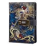 CAGIE Diary With Lock A6 Locking Diary Locking Journal for Adults PU Leather Binder 6 Rings Refillable Paper,6.9in x 4in,Fish