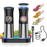Gravity-Electric-Salt-and-Pepper-Grinder-Set - 𝐔𝐩𝐠𝐫𝐚𝐝𝐞𝐝 Large Capacity - USB Rechargeable Automatic Pepper Mill Grinder - Adjustable Coarseness - One Hand Operated - Stainless Steel, LED Light