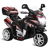 Costzon Ride On Motorcycle, 6V Battery Powered 3 Wheels Electric Bicycle, Ride On Vehicle with Music, Horn, Headlights (Deluxe Black)