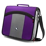 Kinbashi 3-Inch 3 Round Rings Zipper Binder, Expanding Files, Handle and Shoulder Strap Included, Purple