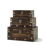 Soul & Lane Branson Wooden Storage Trunks (Set of 3): Decorative Natural Wood Boxes with Lids, Brown Vintage Décor Chests, Rustic Stacking Trunks with Aged Look, Suitcase Shaped Wood Chests