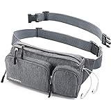 OlimpiaFit Fanny Pack for Women and Men - Waist Bag w/ 6 Anti-Theft Pockets & Plus Size Belt Extension - Water Resistant Travel Accessories - Gray