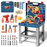 Jovow Kids Tool Set with Tool Box & Electronic Toy Drill, Pretend Play Kids Construction Kits for Kids Ages 3-5 Years Old, Toddler Boy Toys