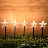 JOINTWIN Star Led Pathway Lights Battery Operated with Timer Function for Lawn Yard Walkway Garden Christmas Home Decoration 5 Pack (Warm White)