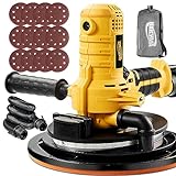 Drywall Sander, Electric Drywall Sander with Vacuum, Auto Dust Removal, Handheld Wall Sander with 6 Variable Speed 800-3400 RPM for Drywall, 12 Pcs Sanding Discs, LED Light, Yellow