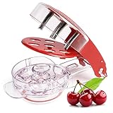 Cherry Pitter Tool Pit Remover - Cherry Seed Remover 6 at a Time - Portable Cherry Core Remover - Quick Release Multi Cherry Pitter for Kitchen, Cake Shop, Fruit Salad (Red)