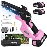 NaTiddy Mini Chainsaw Cordless - 6 inch Battery Powered Electric Chainsaw, Portable Handheld Chainsaw, Small Rechargeable Chain Saw with Security Lock for Wood Cutting Tree Trimming Yard Work (Pink)