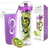 Live Infinitely 32oz Fruit Infusing Water Bottle - Water Infuser Bottle & Insulating Sleeve & Recipe eBook Industry's First Full-Length Infusion Rod - Water Intake Tracker (Purple)
