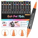 24 Colors Three Tips Paint Pens Paint Markers, Acrylic Markers Pens With Fine Tip Medium Tip Chisel Tip, Acrylic Paint Pens for Rock Painting, Wood, Canvas, Ceramic, Fabric, Arts and Crafts for Adults