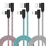 3 Pack iPhone Charger 10FT [Apple MFi Certified] Right Angle Lightning Cable Fast Charging Cord Nylon Braided for iPhone 14 13 12 11 Pro/Pro Max/Mini/XS/XR/8 7 Plus, iPad, AirPods