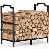 Venkuber Firewood Rack Organizer 2ft Heavy Duty Logs Holder Stand Fireplace Wood Storage for Outdoor Indoor, Black
