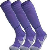 APTESOL Youth Cushion Soccer Socks Knee High Multiple Sizes/Color Team Sport Socks for Boys Girls Men Women [3-Pack Purple,S]