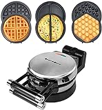 Health and Home 3-in-1 Waffle, Omelet, Egg Waffle Maker, 3 Removable Nonstick Baking Plates, Upgraded 360 Rotating Belgian Maker