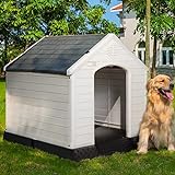 PUKAMI Durable Plastic Dog House with Elevated Floor and Air Vents for Outdoor Indoor Small Medium Large Dogs,Waterproof Ventilate & Easy Clean and Assemble(Grey, 42inch)