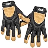 Klein Tools 60189 Work Gloves, Professional Grade Leather Gloves with Knuckle and Finger Protection, Thumb Reinforcement, Mesh Back, X-Large