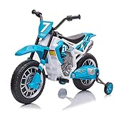 Luibas 12V 7AH Kids Ride On Motorcycle, Rechargeable Battery Powered Electric Dirt Bike, Off-Road Street Bike with Training Wheels, Ride on Toy for Boys Girls w/High/Low Speeds, Built-in Music, Blue