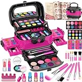 Hollyhi 58 Pcs Kids Makeup Kit for Girl, Princess Toys Real Washable Cosmetic Set with Mirror, Kids Makeup Sets for Girls, Play Make Up Birthday Gifts for 3 4 5 6 7 8 9 10 11 12 Years Old Kid (Rose)