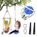 Disc Swing for kids Tree Swing Set Accessories Rope Swing Adjustable Swing Set With Monkey Bars 1 Carabiner 2 Added Hanging Straps 3IN1 Heavy Duty Swingset for Zipline Outdoor Backyard Playground Blue