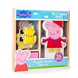 Peppa Pig Magnetic Wood Dress Up Doll. Includes 26 Colorful Magnetic Wood Pieces and Wooden Storage Box. Encourages Creative Play with Mix and Match Fun for Preschoolers and Kids Ages 3 and over.