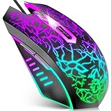 VersionTECH. Wired Gaming Mouse, Computer Mouse Ergonomic Mice with 7 LED Lights RGB Backlit, 6 Programmable Buttons, 4 Adjustable DPI for Laptop PC Gamer Desktop Chromebook Mac Games-Black