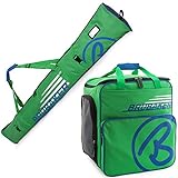 BRUBAKER Champion Combo - Limited Edition - Ski Boot Bag and Ski Bag for 1 Pair of Ski up to 190 cm, Poles, Boots and Helmet - Green Blue