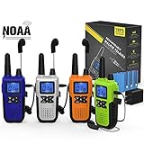 4 Long Range Walkie Talkies Rechargeable for Adults - NOAA 2 Way Radios Walkie Talkies 4 Pack - Long Distance Walkie-Talkies with Earpiece and Mic Set Headsets USB Charger Battery Weather Alert
