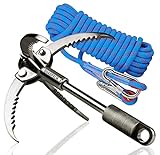 QUADPALM Grappling Hook and Blue Rope 10M (32ft) - Multifunctional Heavy Duty Survival Hook - 4 Stainless Steel Folding Claws - Survival Gear - Outdoors Camping Hiking