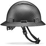 Acerpal Full Brim Non-Vented Classic Black Carbon Fiber Design Matte Finish OSHA Hard Hat with 6-Point Suspension