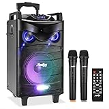 Moukey Karaoke Machine, PA System with 12' Subwoofer, Portable Bluetooth Speaker with 2 Wireless Microphones, Party Lights and Echo/Treble/Bass Adjustment, Supports TWS/REC/AUX IN/MP3/USB/TF/FM