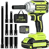 VANQUE Impact Wrench, 20V Impact Gun Kit, Brushless Cordless Impact Wrench 1/2 Inch, Max Torque 250 ft-lbs, Li-ion Battery, 7Pcs Sockets & Fast Charger, Electric Impact Gun for Car Tiers