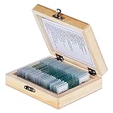 AmScope PS25 Prepared Microscope Slide Set for Basic Biological Science Education, 25 Slides, Includes Fitted Wooden Case Brown