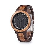 GUANKE Men's Wooden Watches Quartz Movement Zebra Sandalwood Wood Black Dial Casual Men Wrist Watch