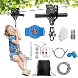 Rengue 120FT Zip Lines for Kids and Adults Outdoor up to 350 Lbs, Zip line Kits for Backyard W/Safety Harness Zip Line Kit, Stainless Steel Zip line Kits for Backyard,Playground Entertainment
