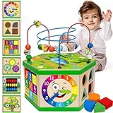 Wooden Activity Cube for 1 Year old, 12-18 Month Boys & Girls, 7-in-1 STEM Montessori Early Developmental Learning Toys for Kids Aged 1-2, Ideal 1st Birthday Gift Toys for Baby, Toddlers (Green)