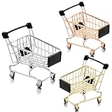 Hotop 3 Pieces Small Shopping Cart 3 Colors Mini Shopping Cart Supermarket Handcart Shopping Utility Cart Kids Metal Shopping Cart Mode Storage Toy Shopping Carts (1821)