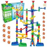 Marble Genius Marble Run - Maze Track Easter Toys for Adults, Teens, Toddlers, or Kids Aged 4-8 Years Old, 150 Complete Pieces (85 Translucent Marbulous Pieces + 65 Glass-Marble Set), Super Set