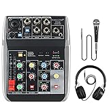 Phenyx Pro USB Audio Interface Audio Mixer Bundle, 4-Input, 3-Band EQ, Echo Effects, w/Dynamic Mic + Stereo Headphone + XLR Cable, for Live Streaming, Recording (PTX-10B)
