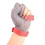 Three Finger Stainless Steel Chainmail Mesh Butcher Glove, Cut Resistant Gloves with Textile Strap, Men Safety Work Glove (L)