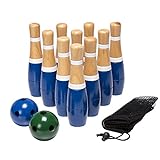 Backyard Lawn Bowling Game – Indoor and Outdoor Family Fun for Kids and Adults – 10 Wooden Pins, 2 Balls, and Mesh Carrying Bag by Hey! Play! (8-Inch)