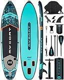 MYBOAT 11'6'×34'×6' Extra Wide Inflatable Paddle Board for Fishing, Stand Up Paddle Board, Sup Board with Fishing Rod Holder, Kayak Seat, 3 Removable Fins, Hand Pump, Strong Paddle, Camera Mount